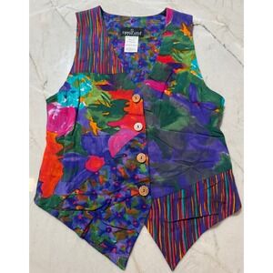 Carole Little Vintage 90s Abstract Floral Colorful Artsy Boho 80's Vest Sz 4 149